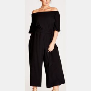 City Chic Off The Shoulder Wide Leg Jumpsuit Black - Size 12 NWT
